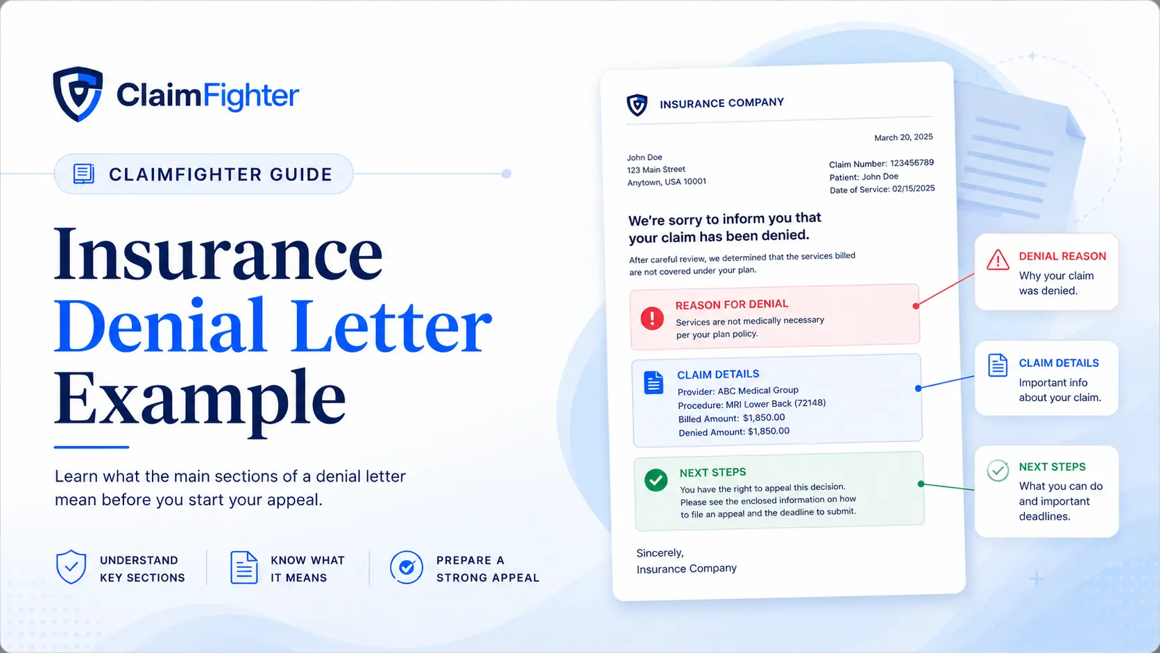 Insurance denial letter with the denial reason highlighted